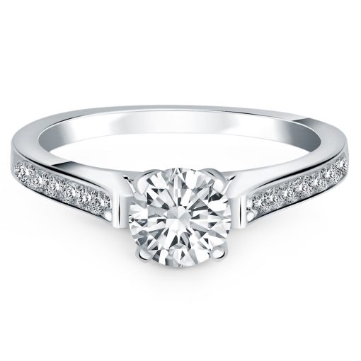 14k White Gold Pave Diamond Cathedral Engagement Ring Mounting - Image 2