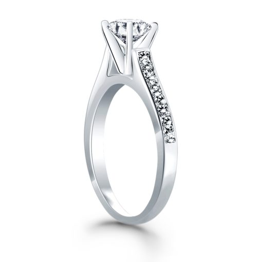 14k White Gold Pave Diamond Cathedral Engagement Ring Mounting - Image 3