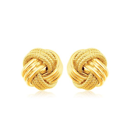 14k Yellow Gold Love Knot with Ridge Texture Earrings