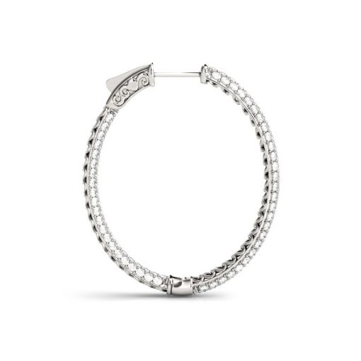 14k White Gold Diamond Hoop Double Sided Three Row Earrings (2 cttw) - Image 2