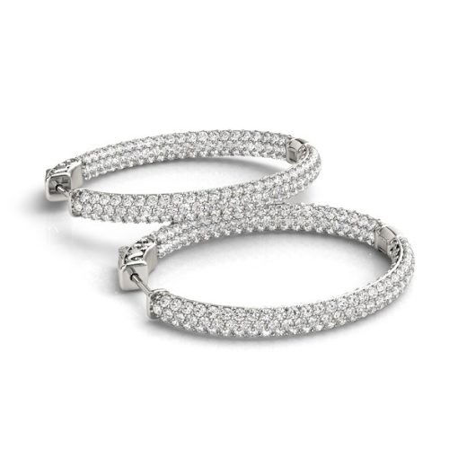 14k White Gold Diamond Hoop Double Sided Three Row Earrings (2 cttw) - Image 3