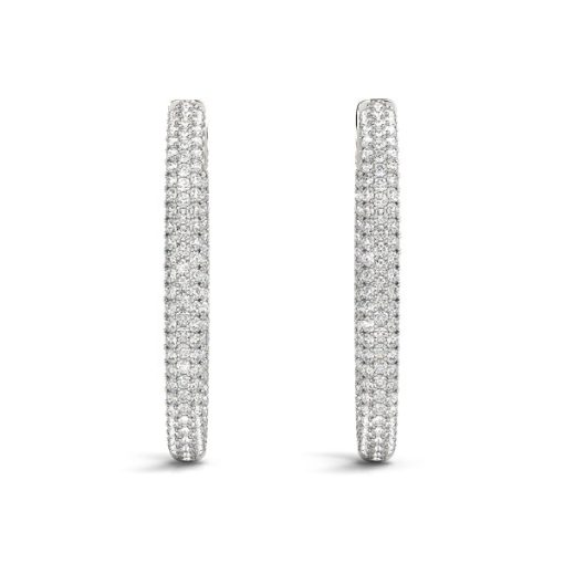 14k White Gold Diamond Hoop Double Sided Three Row Earrings (2 cttw) - Image 4