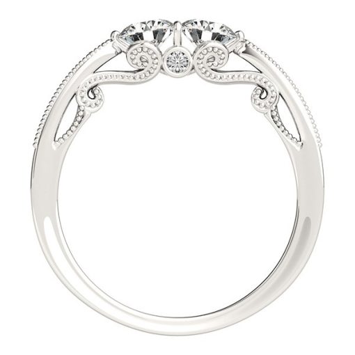Two Stone Diamond Ring With Milgrain Design In 14k White Gold (3/4 cttw) - Image 2