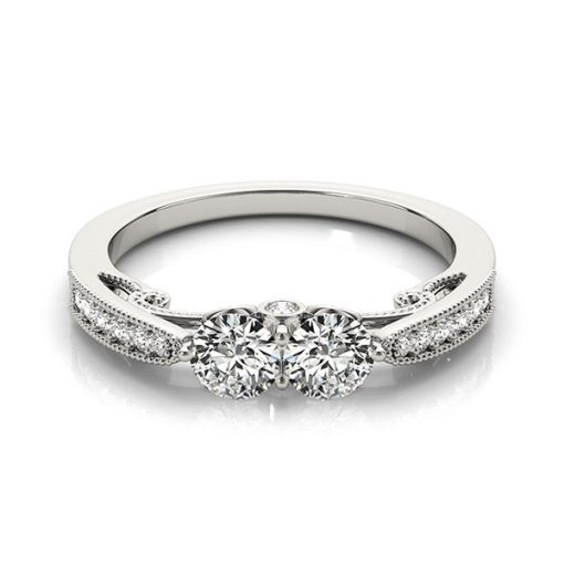 Two Stone Diamond Ring With Milgrain Design In 14k White Gold (3/4 cttw) - Image 3