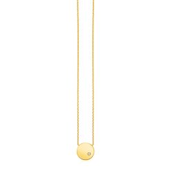 14k Yellow Gold Necklace with Polished Round Pendant with Diamond