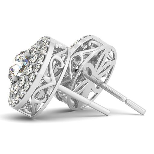 14k White Gold Double Halo Round Diamond Earrings (1 1/4 cttw) - Image 2