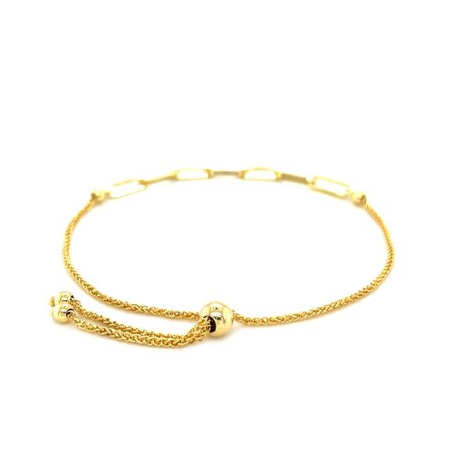 14K Yellow Gold Adjustable Bracelet with Paperclip Chain (1.00 mm) - Image 3