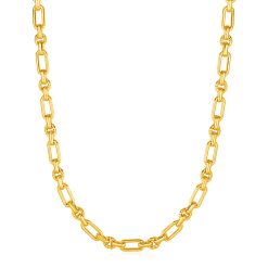 Rounded Rectangular Link Necklace with Textured Round Links in 14k Yellow Gold
