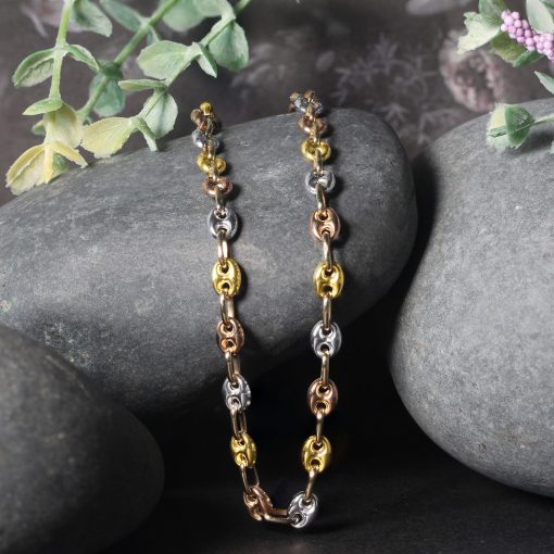 14k Tri Color Gold High Polish Puffed Mariner Link Chain (4.90 mm) - Image 3