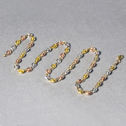 14k Tri Color Gold High Polish Puffed Mariner Link Chain (4.90 mm) - Image 4