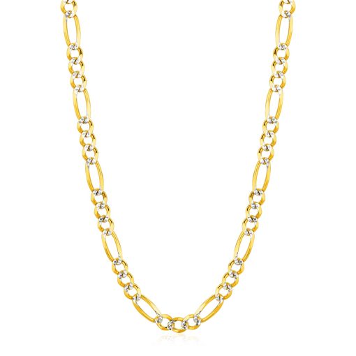 14K Yellow Gold Solid Pave Figaro Chain (5.90 mm)