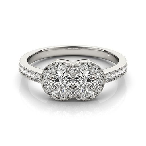 14k White Gold Two Stone Diamond Halo Ring (3/4 cttw) - Image 3