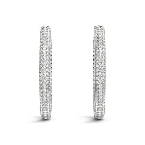 14k White Gold Two Row Pave Set Diamond Hoop Earrings (7 cttw) - Image 4