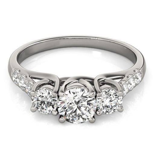 14k White Gold Trellis Set 3 Stone Round Diamond Engagement Ring (1 1/8 cttw) - Image 2