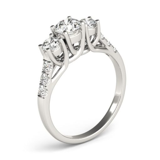14k White Gold Trellis Set 3 Stone Round Diamond Engagement Ring (1 1/8 cttw) - Image 3