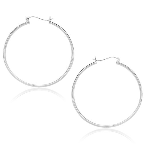 10k White Gold Polished Hoop Earrings (1.5x40mm)