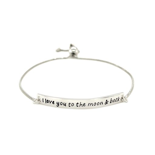 Sterling Silver Adjustable I Love You to the Moon and Back Bracelet (1.20 mm) - Image 2