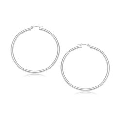 10k White Gold Polished Hoop Earrings (3x30mm)