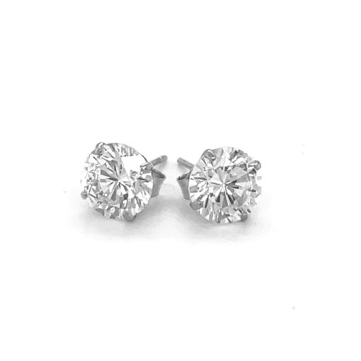 14k White Gold Stud Earrings with White Hue Faceted Cubic Zirconia(7mm) - Image 2