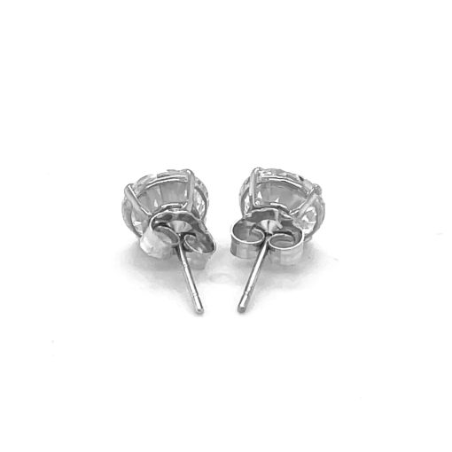 14k White Gold Stud Earrings with White Hue Faceted Cubic Zirconia(7mm) - Image 3