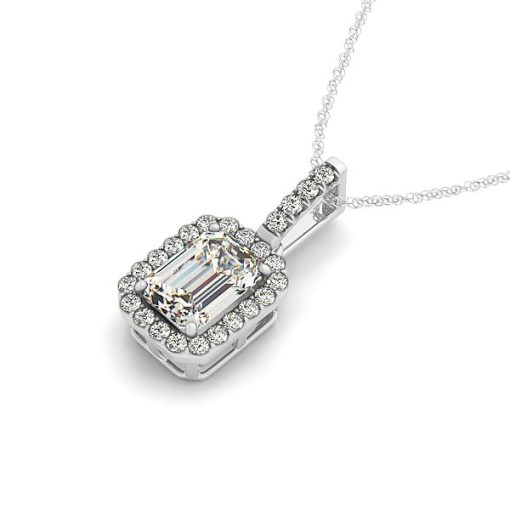 Halo Pendant With Emerald Center Diamond in 14k White Gold (1 1/5 cttw) - Image 2