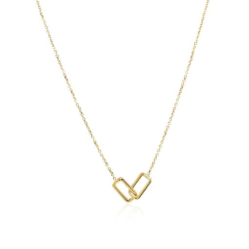 14k Yellow Gold Necklace with Interlocking Petite Rectangles - Image 2