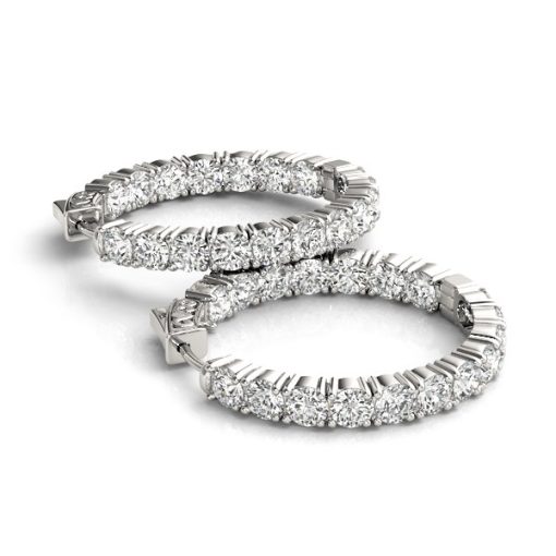 14k White Gold Two Sided Prong Set Diamond Hoop Earrings (3 1/2 cttw) - Image 3