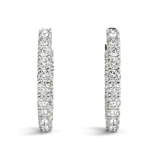14k White Gold Two Sided Prong Set Diamond Hoop Earrings (3 1/2 cttw) - Image 4