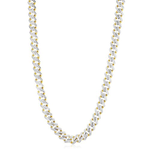 14k Yellow Gold White Pave High Polish Modern Lite Edge Chain (11.50 mm) - Image 2