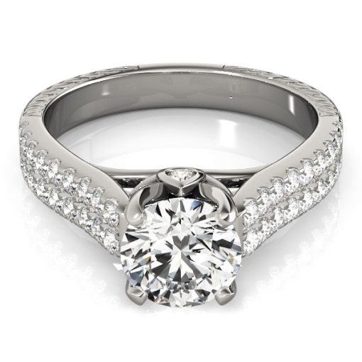 14k White Gold Round Diamond Engagement Ring with Pave Band (2 cttw) - Image 2