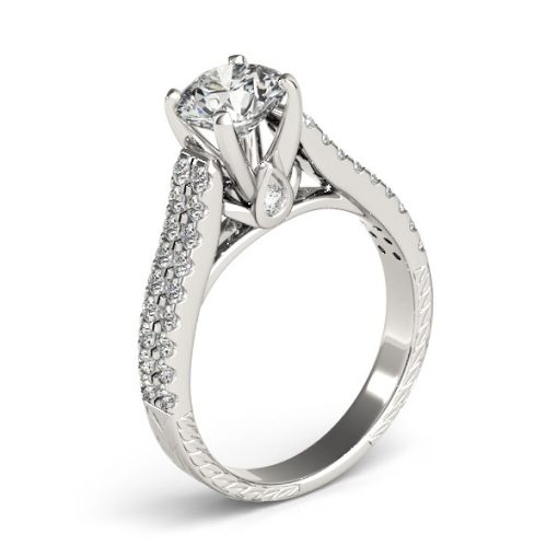 14k White Gold Round Diamond Engagement Ring with Pave Band (2 cttw) - Image 3