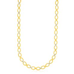 14k Two-Tone Gold Multi-Textured Oval Link Fancy Necklace