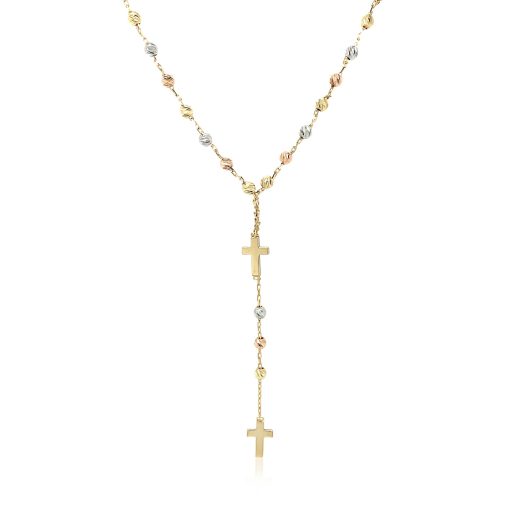 14k Tri-Color Gold Rosary Chain Necklace - Image 2