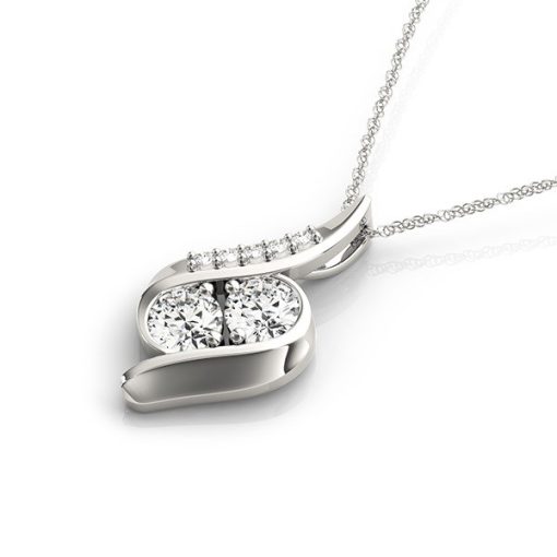 14k White Gold Two Stone Curved Style Diamond Pendant (3/4 cttw) - Image 2