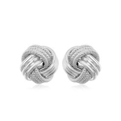 14k White Gold Love Knot with Ridge Texture Earrings
