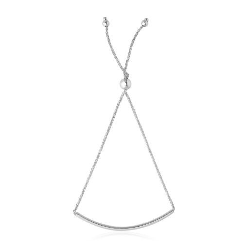 14k White Gold Smooth Curved Bar Lariat Design Bracelet
