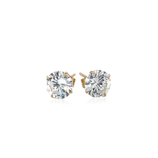 14k Yellow Gold Stud Earrings with White Hue Faceted Cubic Zirconia(6mm) - Image 2