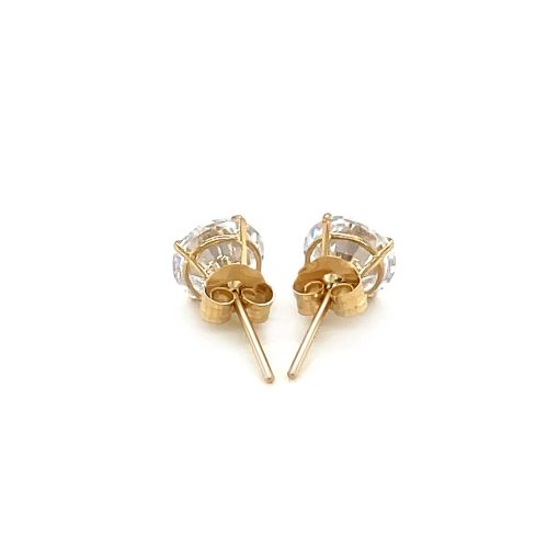 14k Yellow Gold Stud Earrings with White Hue Faceted Cubic Zirconia(6mm) - Image 3