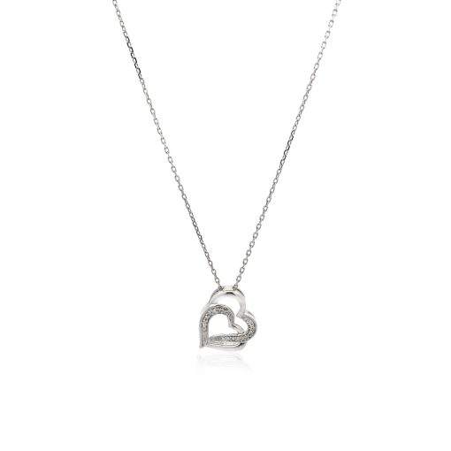 Sterling Silver Dual Heart Motif Pendant with Diamonds (.06 cttw) - Image 2