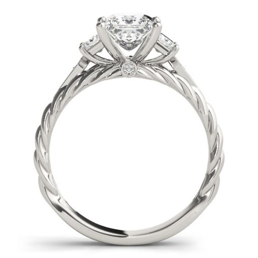 14k White Gold Princess Cut 3 Stone Antique Style Diamond Ring (1 1/8 cttw) - Image 2