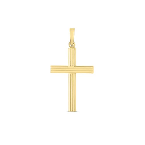 14k Yellow Gold High Polish Ribber Cross Pendant