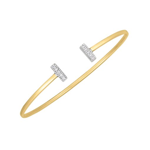 14k Two Tone Gold Diamond Tee Bar Bangle (2.00 mm) - Image 2