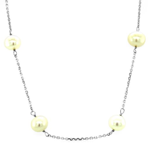 14k White Gold Necklace with White Pearls - Image 2