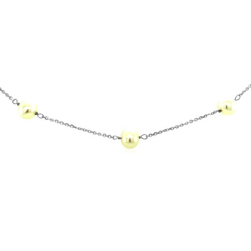 14k White Gold Necklace with White Pearls - Image 3