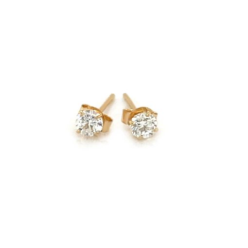 14k Yellow Gold Stud Earrings with White Hue Faceted Cubic Zirconia(3mm) - Image 2