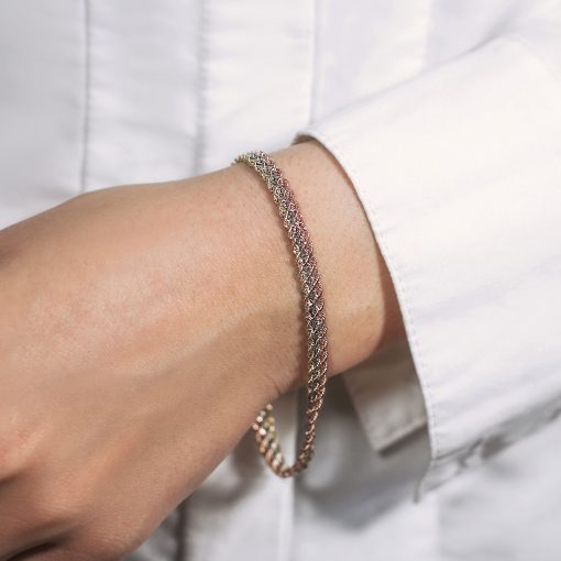 Tri-Toned Multi-Strand Rope Chain Bracelet in 10k Yellow - Image 2