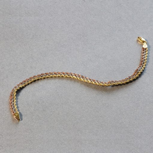 Tri-Toned Multi-Strand Rope Chain Bracelet in 10k Yellow - Image 3
