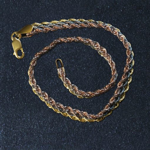 Tri-Toned Multi-Strand Rope Chain Bracelet in 10k Yellow - Image 4