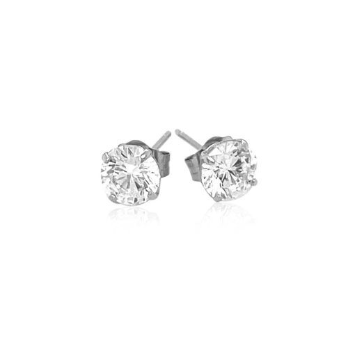 14k White Gold Stud Earrings with White Hue Faceted Cubic Zirconia(5mm) - Image 2