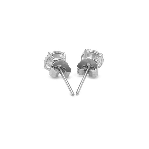 14k White Gold Stud Earrings with White Hue Faceted Cubic Zirconia(5mm) - Image 3